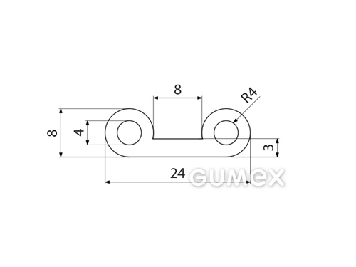 Geformtes Silikonprofil mit Loch, 8x24mm, 60°ShA, -60°C/+180°C, transparent, 